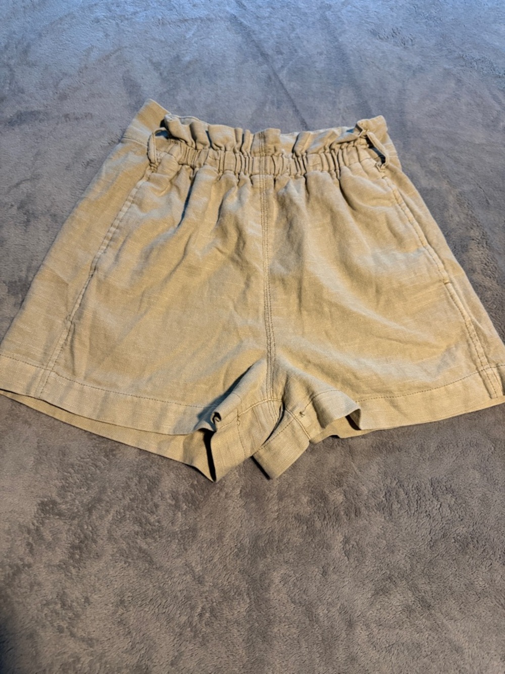High-Waist Ruched Paperbag Shorts in Light Tan